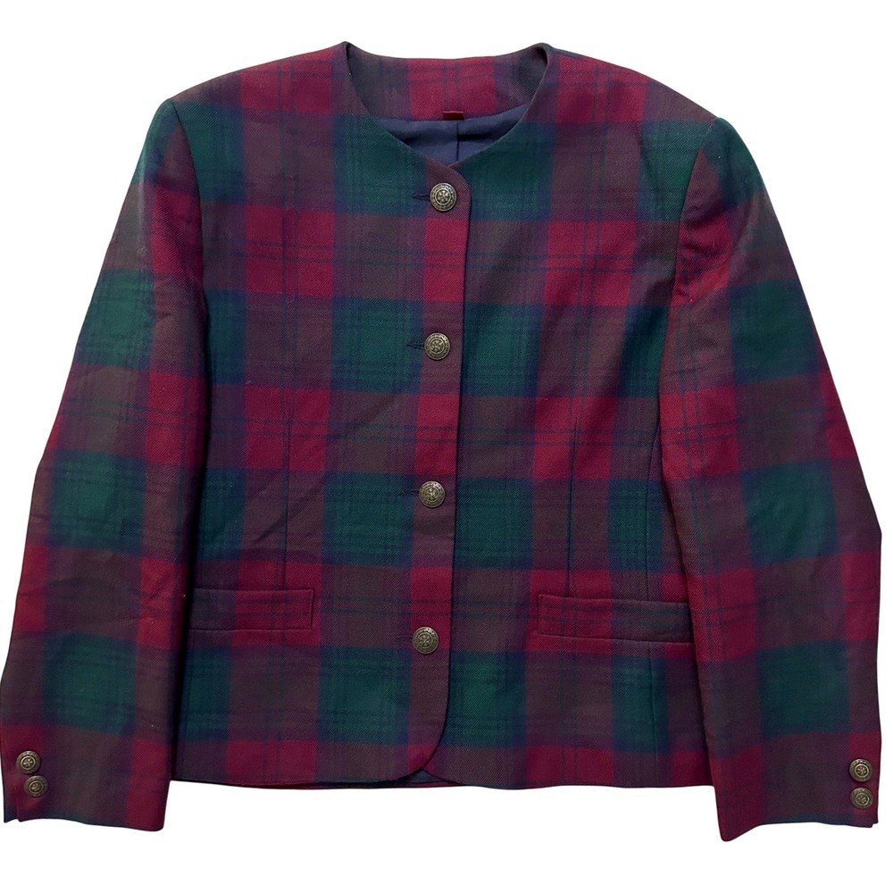 Pitlochry 100% Wool Blazer XL Red Green Tartan Plaid Celtic Button Boxy British